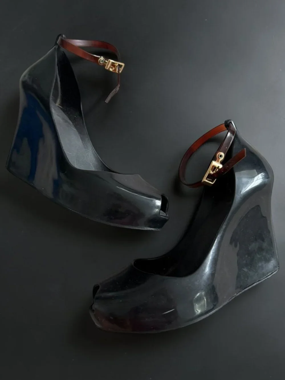 MELISSA Women's Black Ankle Strap Wedges Size US 7